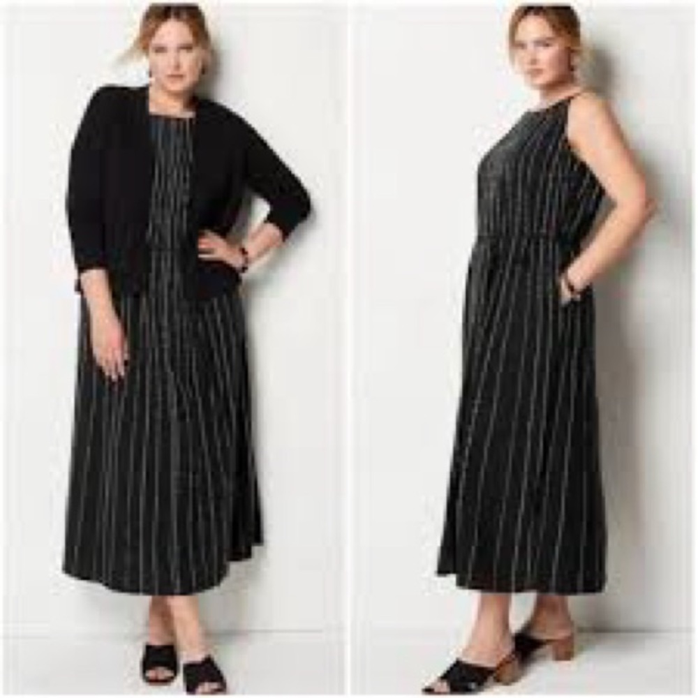 JJill PureJill Black sleeveless maxi dress braided belt & pockets XL Petite NWT
